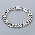 Silver Cuban link bracelet for men with secure folding clasp on grey background - 40CM / Smooth Steel Color