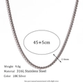 Sleek 2.4mm 316L stainless steel box chain necklace in silver finish, 45+5cm length - 2mm Box Chain (45+5cm)