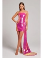 Pailletten-Minikleid in Pink mit trägerlosem Ausschnitt und langer Seitenschleppe - L / Rosarot