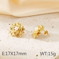 Vintage style gold flower stud earrings with white pearl center, size 17x17mm - Matte Flower Gold (KE115116-SP)