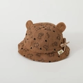 Dettaglio cappello sole neonato in velluto a coste marrone con stampa orsetto e orecchie 3D - 50-52cm / Marrone scuro