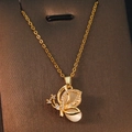 Golden butterfly necklace with sparkling zircon and opal on a textured card - Gold - Cat's Eye Butterfly