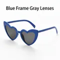 Blue heart shaped sunglasses with dark grey lenses for women in minimalist style - Dark Blue Frame Grey Lens