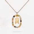 Gold s925 sterling silver oval necklace with colorful zircons and letter M pendant - 925 Silver / Letter M (Gold)