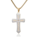 Mens cross pendant necklace in gold and silver steel with center diamond accent - With Chain (3.0*550mm) / Gold