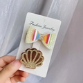 Set de horquillas para niñas con lazo de lentejuelas arcoíris y concha dorada - Lazo/Concha / Amarillo