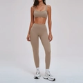 Conjunto de yoga de 2 piezas para mujer color café con sujetador deportivo y leggings - S / Sujetador Deportivo + Leggings - Marrón Camel