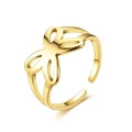 Detail of a luxury gold-plated titanium steel open ring with hollow butterfly design - Adjustable Open / Hollow Butterfly Pattern (切割戒-12)