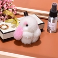 Cute white plush rabbit keychain with pink ear detail and premium mink fur texture - 8cm / White and Pink