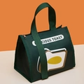 Donkergroene geïsoleerde lunchtas met toast-print en stevige geweven handvatten - Groen Brood