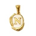 Letter N pendant in gold-plated stainless steel with shell inlay and hammered texture - Letter N (SP035G-N(Single Pendant))