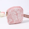 Detailed shot of pink lace floral coin purse with elegant pearl zipper pull and gold trim - Pink