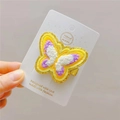 Detail of a handmade plush butterfly hair clip with yellow embroidery and golden glitter edge - Purple Butterfly Hair Clip (Single)
