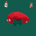 Red wool beret for women with green bow and Christmas-themed decorative charms - M (56-58cm) / Red Bowknot
