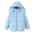 Women's 2025 winter sky blue striped hooded puffer jacket with a thick quilted texture - Blue Stripe