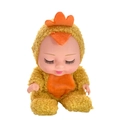 8 inch BJD sleeping baby doll wearing a yellow plush chick onesie in a close-up view - 8 Inch Chick