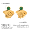 Detailed view of geometric lapis earrings with size specs and waterproof steel features - Emerald Green Style (YYE025246-C)