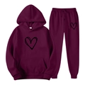 Burgundy unisex tracksuit set featuring hoodie and joggers with heart graphic print - S / Burgundy