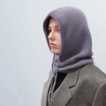 Winter light purple knitted balaclava hood with adjustable drawstring for adults - Graphite Grey