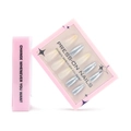 Almond press-on nails with silver glitter and champagne gradient in a pink display box - Silver Glitter Gradient Style (GD34)