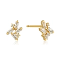 Elegante geometrische Goldstecker mit Baguette- und runden Zirkonia-Steinen besetzt - Geometrischer Zirkonia Cluster Stil
