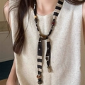 Maillard retro acryl stoffen zijden sjaal ketting met bruine kralen en gestreept patroon - 10# Zwart-Wit Gestreepte Stijl