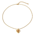 Halskette mit goldenem Herzanhänger, rotem Edelstein und gedrehter Seilkette - Strass Rote Herz Edelstein Gedrehte Seilkette Halskette (N11768)