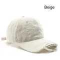 Distressed beige baseball cap with vintage worn-out details and adjustable strap - Beige