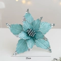 Tiffanyblaue künstliche Weihnachtsblume mit silbernem Glitzer Dekorationsblume 25cm - Smaragd
