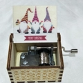 Hand-cranked wooden Merry Christmas music box with gnome prints and metal movement - Christmas 37/Wood Color/Merry Christmas Gnome Illustration