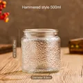 500ml hammered glass storage jar with bamboo lid for kitchen food organization - Hammered Model / 500ml