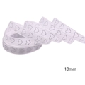 White 10mm semi-transparent ribbon with silver glitter heart pattern for gift wrapping - Silver Heart Organza Ribbon
