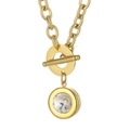 Gold stainless steel chunky chain necklace with OT clasp and clear crystal pendant - Gold Chain White Stone Style (KN229664-Z)