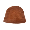 Winter caramel knit beanie hat with thick vertical ribbed pattern and wide cuff - Adjustable / Coffee