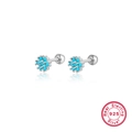S925 sterling silver flower stud earrings with turquoise stones and screw back - Silver Blue Turquoise