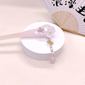 Detail of pink flower acetate hair pin with butterfly charms and pearl tassels - Butterfly Flower