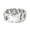 Punkstijl Cubaanse kettingring voor heren met gepolijste zilveren botgesp-vorm - Zilver Gepolijste Afwerking 24mm 21cm (KB157502)