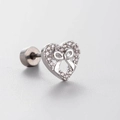 Silver heart stud earring with cubic zirconia pavé and bow center detail - Heart with Bow (A07-5#)