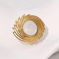 Retro geometrische goudkleurige ring van roestvrij staal met witte emaille spiraal - Parelwit