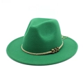 Detail of dark green fedora hat featuring khaki woven band and vintage gold beads - Grass Green