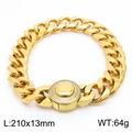 Men's gold Cuban link bracelet with CNC rhinestone circular buckle, 210x13mm size - Model D Gold Rhinestone Buckle (KB169893-Z)