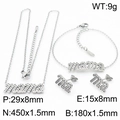 Silbernes Mama-Schmuckset aus Titanstahl mit Halskette, Armband und Ohrringen, Gewicht 9g - Silbernes 3-teiliges Set (Halskette + Armband + Ohrringe)