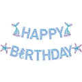 Striscione di compleanno sirena con trama a scaglie colorate e code scintillanti - Striscione di Buon Compleanno