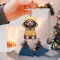 Cute poodle acrylic car charm wearing a yellow hoodie with a silver bead chain - 22-Yellow Hoodie Poodle