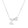 Silver heart pendant necklace featuring uppercase letter Z on a classic O-chain link - Letter Z (10068)