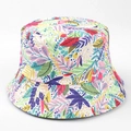 Détail des motifs de feuilles vibrants sur le tissu épais du chapeau de soleil - M(56-58cm) / Feuilles Saturées Noires (44#)