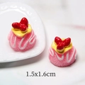 Miniature resin strawberry cakes for DIY crafts with bow and cream details - Pink Three Large Strawberries