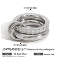 Stacked silver stainless steel interlocking ring set with white cubic zirconia pavé - US 7 / Silver Rhinestone Triple Stack Style