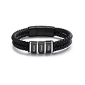 Double-layered black braided leather bracelet with magnetic clasp and custom engraved beads - Three-Segment Steel Bead Style / Black