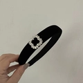 Elegant black velvet wide headband featuring a square rhinestone buckle detail - Clover - Satin Texture